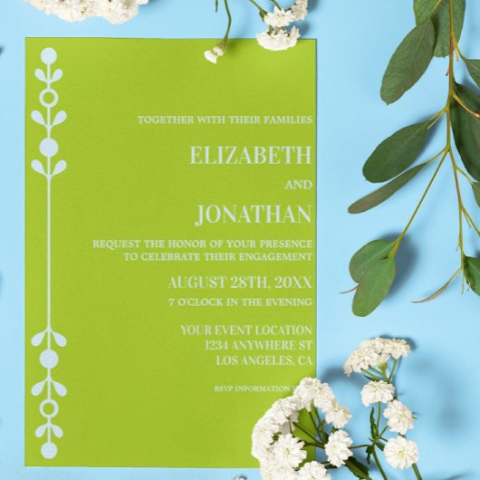 Citrus Green & Coastal Blue Engagement Party 招待状