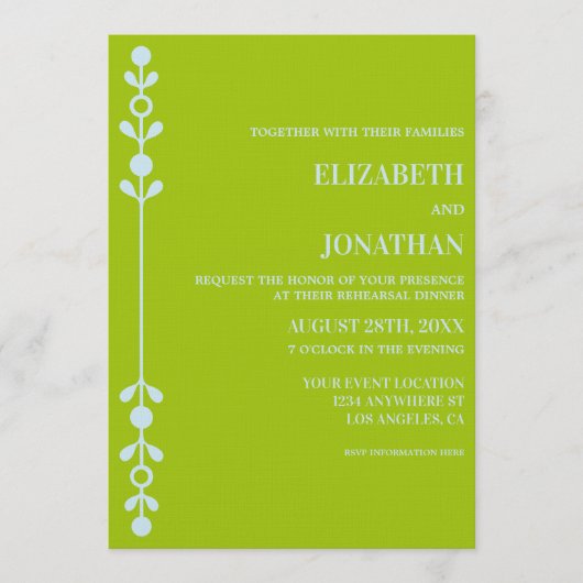 Citrus Green & Coastal Blue Rehearsal Dinner 招待状 (正面)