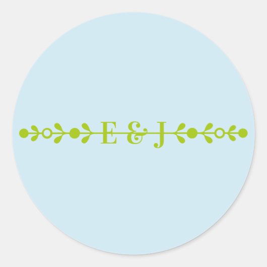 Citrus Green & Coastal Blue Wedding ラウンドシール (正面)