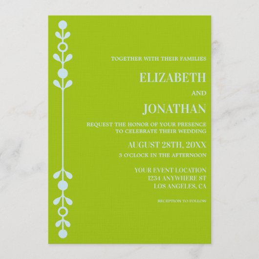 Citrus Green & Coastal Blue Wedding 招待状 (正面)