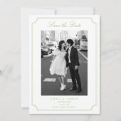 Citrus Green Elegant Frame Photo Save the Date サンキューカード (正面)