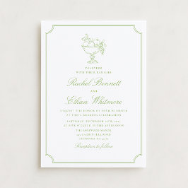 Citrus Green Elegant Frame Wedding Invitation 案内状