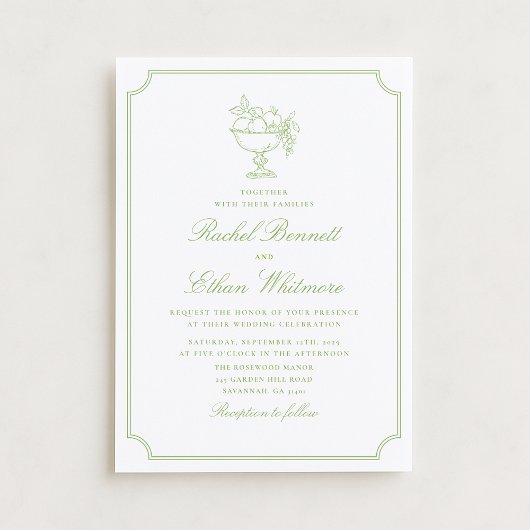 Citrus Green Elegant Frame Wedding Invitation 案内状