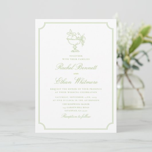 Citrus Green Elegant Frame Wedding Invitation 案内状 (スタンド正面)