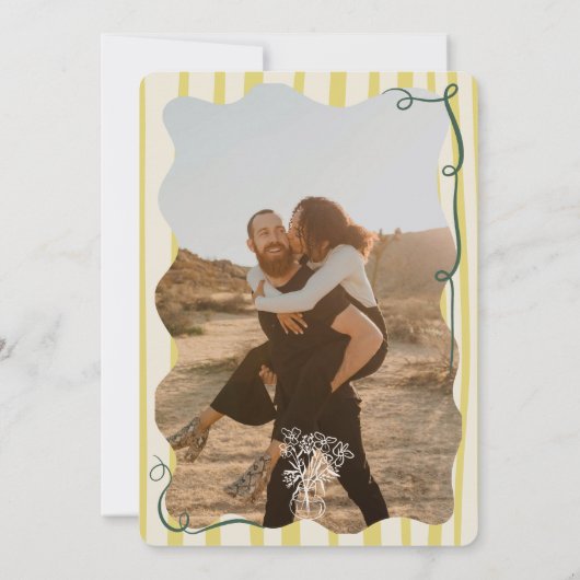 Citrus Green hand drawn Stripes photo wedding 招待状 (裏面)