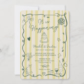 Citrus Green hand drawn Stripes photo wedding 招待状 (正面)