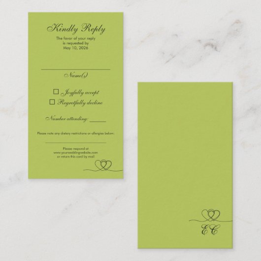 Citrus Green Modern Mix and Match Weddin RSVP Card 名刺 (正面/裏面)