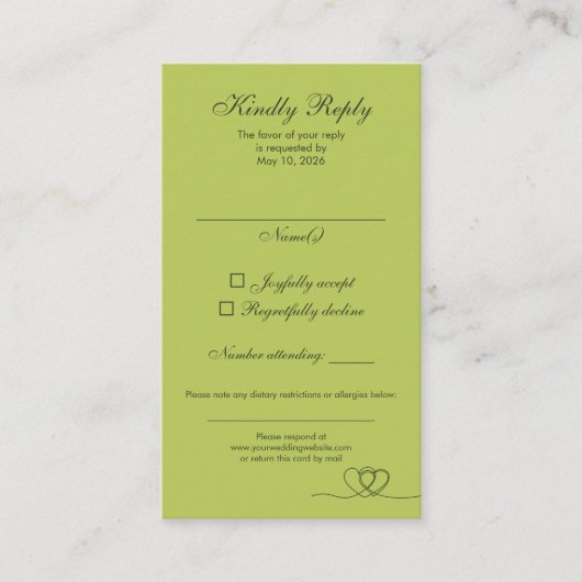 Citrus Green Modern Mix and Match Weddin RSVP Card 名刺 (正面)