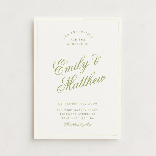 Citrus Green Modern Script Wedding Invitation 招待状