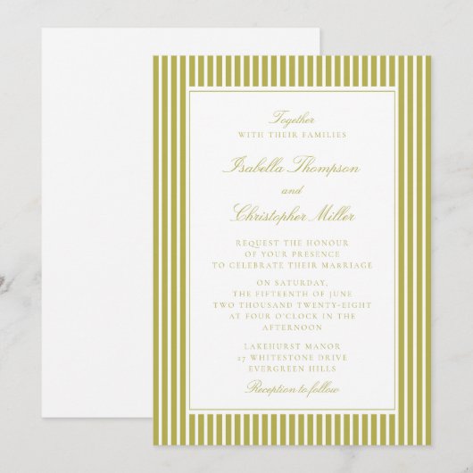 Citrus Green Stripe Classic Wedding Invitation 招待状 (正面/裏面)