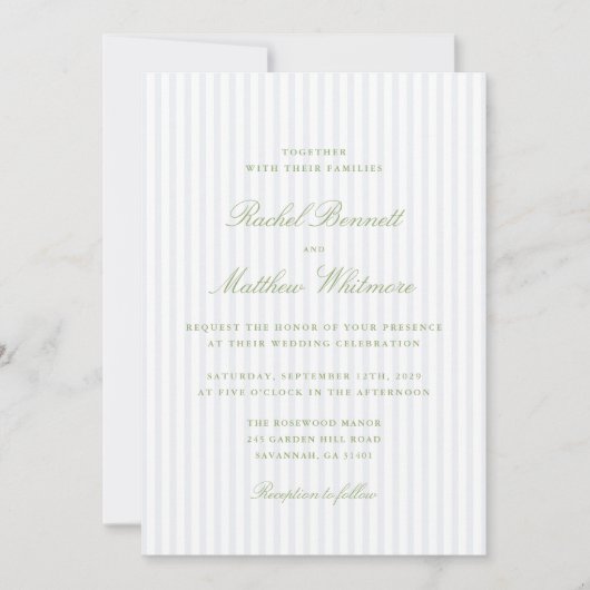 Citrus Green Stripe Elegant Wedding Invitation 招待状 (正面)