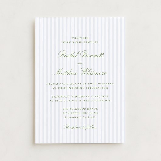 Citrus Green Stripe Elegant Wedding Invitation 招待状
