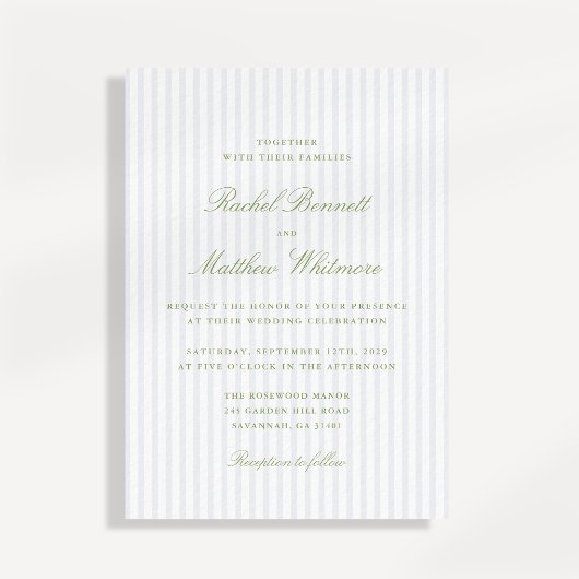 Citrus Green Stripe Elegant Wedding Invitation 招待状