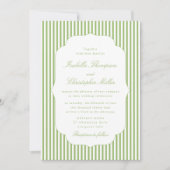 Citrus-Green Striped Elegant Wedding Invitation 招待状 (正面)