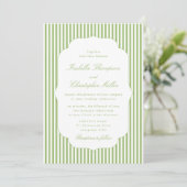 Citrus-Green Striped Elegant Wedding Invitation 招待状 (スタンド正面)