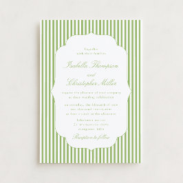 Citrus-Green Striped Elegant Wedding Invitation 招待状