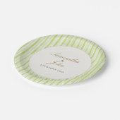 Citrus Green Striped Retro Wedding Paper Plates ペーパープレート (アングル)