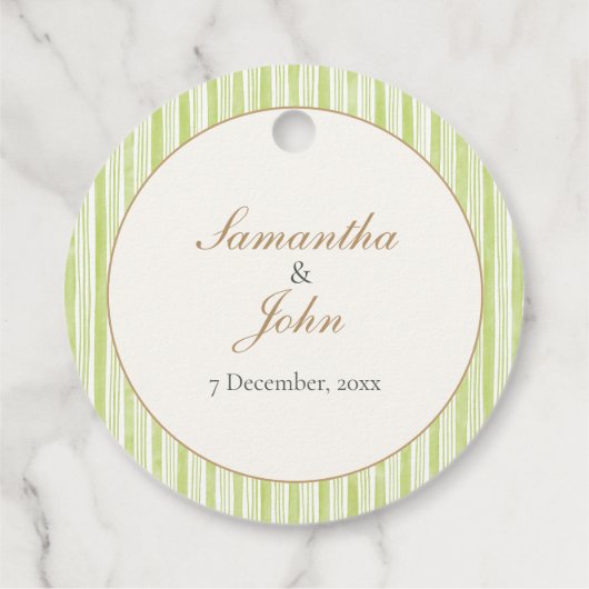 Citrus Green Striped Retro Wedding Thank You フェイバータグ (裏面)