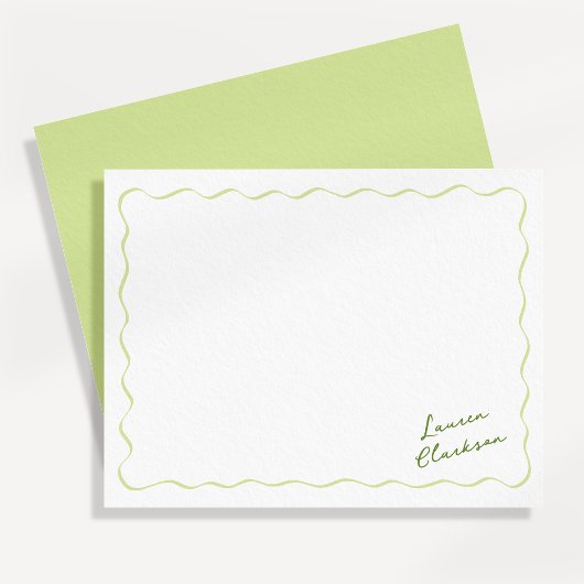 Citrus Green Wavy Border Minimalist Modern Note Ca 招待状