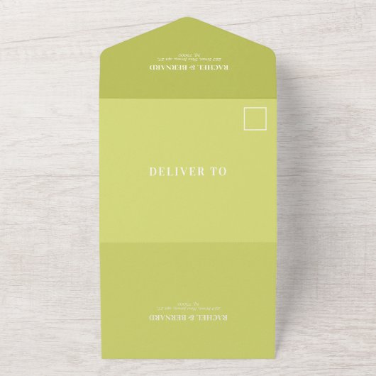 Citrus Green & White Typography QR Code Wedding オールインワン招待状 (外側)