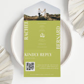 Citrus Green & White Typography QR Code Wedding   オールインワン招待状