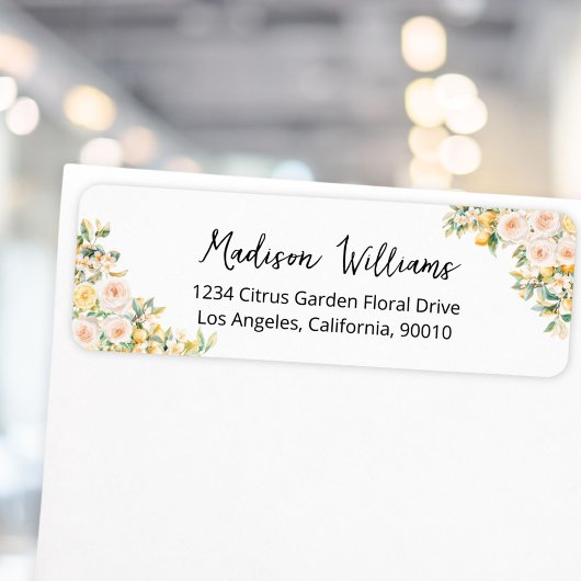 Citrus Lemon Floral Botanical Return Address ラベル