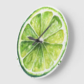 Citrus Lemon Green Fruit Slice Round Clock ラージ壁時計 (傾斜)