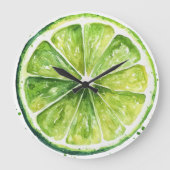 Citrus Lemon Green Fruit Slice Round Clock ラージ壁時計 (正面)