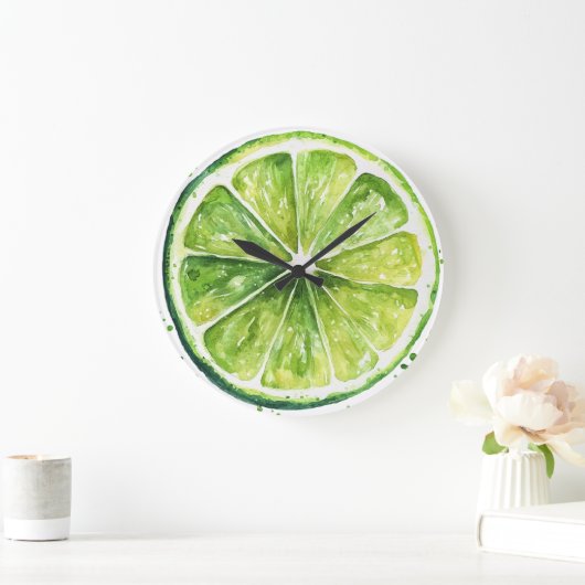 Citrus Lemon Green Fruit Slice Round Clock ラージ壁時計 (ホーム)
