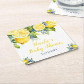 Citrus Lemon Mediterranean Baby Showe スクエアペーパーコースター (アングル)