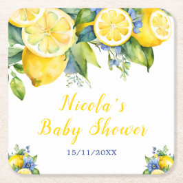 Citrus Lemon Mediterranean Baby Showe スクエアペーパーコースター