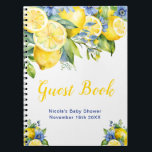 Citrus Lemon Mediterranean Baby Shower Guest Book ノートブック<br><div class="desc">Beautiful baby shower guest book with lemons, blue flowers and greenery foliage. Perfect for a baby shower. The words can be changed to suit your own details or requirements</div>