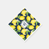 Citrus Lemon Navy Blue Monogram Napkins スタンダードカクテルナプキン (角)
