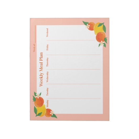 Citrus Lemon Orange Weekly Meal Plan Notepad ノートパッド (回転)