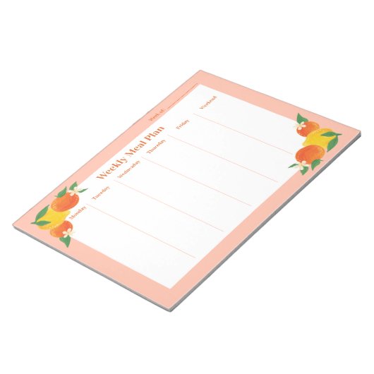 Citrus Lemon Orange Weekly Meal Plan Notepad ノートパッド (アングル)