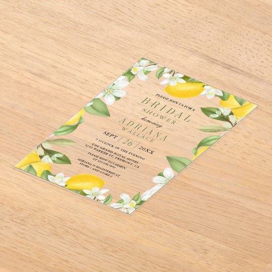 Citrus Lemon Orchard Bridal Shower アクリル招待状 (レイダウン)