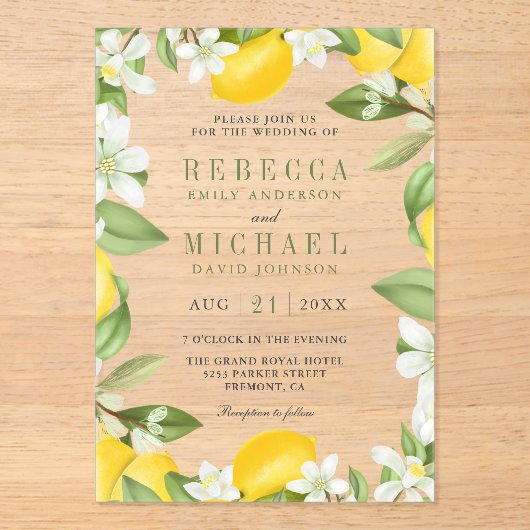 Citrus Lemon Orchard Wedding アクリル招待状 (正面)