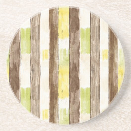 Citrus Lemon Yellow Lime Faux Wood Stripes   コースター (正面)