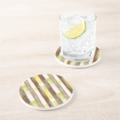 Citrus Lemon Yellow Lime Faux Wood Stripes   コースター (側面)