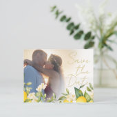 Citrus Lemons結婚フォトオーバーレイ日付を保存 案内ポストカード (スタンド正面)