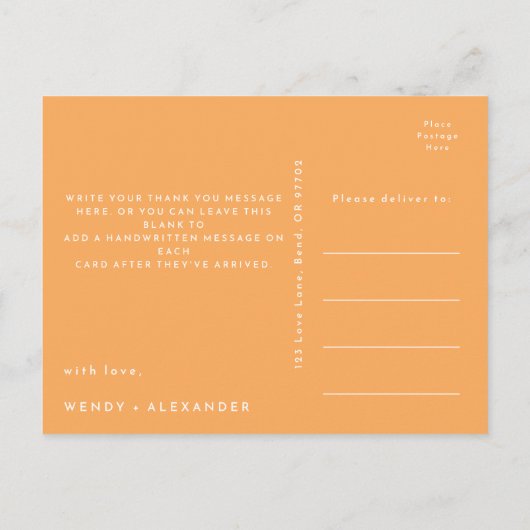 Citrus Minimalist Orangeの結婚写真ありがとう ポストカード (裏面)