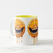 Citrus Nightmare Coffee Mug – Spooky Fruit Design ツートーンマグカップ (正面左)