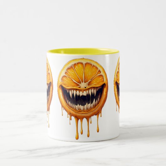 Citrus Nightmare Coffee Mug – Spooky Fruit Design ツートーンマグカップ (中央)