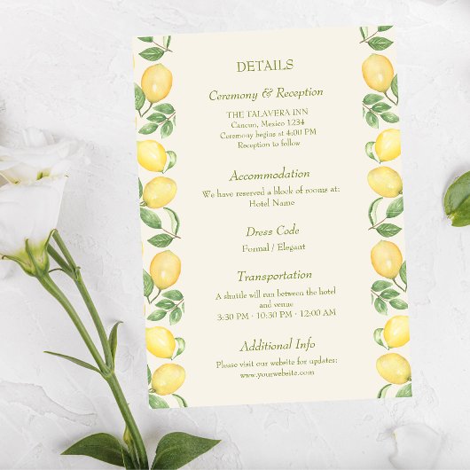 Citrus Olive Mediterranean Botanical Wedding エンクロージャーカード
