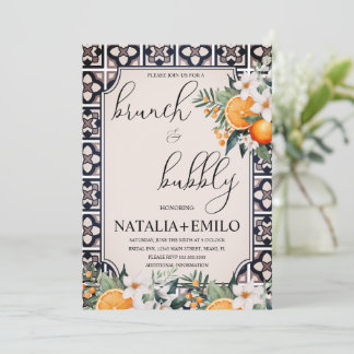 Citrus Orange Floral Italy Bridal Shower Brunch 招待状