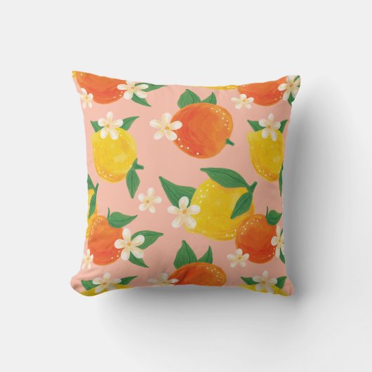 Citrus Orange Lemon Throw Pillow クッション (正面)