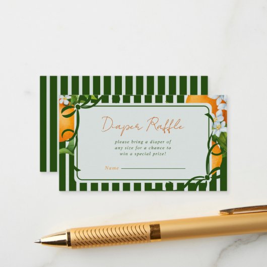 Citrus Oranges Green Stripes Diaper Raffle エンクロージャーカード (正面/裏面インサイチュ)