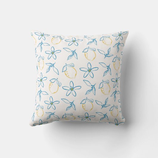 Citrus Pattern Hand Drawn Throw Pillow クッション (裏面)