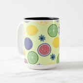 Citrus Pattern Mug – Lemon, Fig & Lime ツートーンマグカップ (正面左)