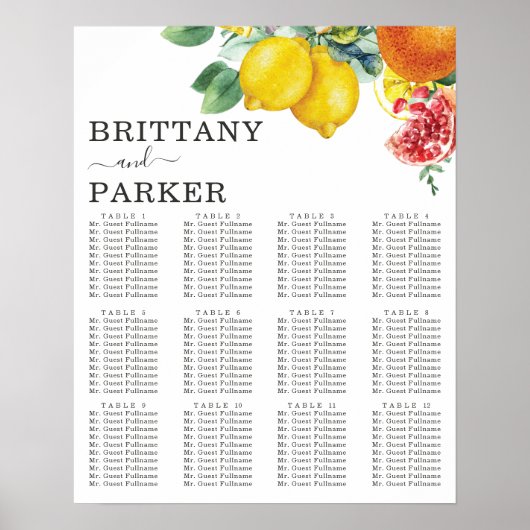 Citrus Personalized Wedding Table Seating Poster ポスター (正面)